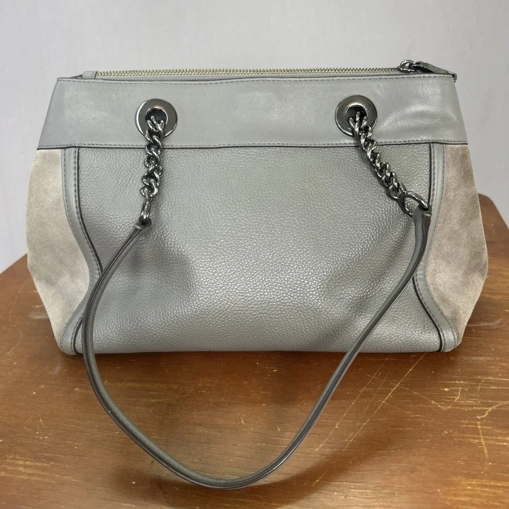 COACH 20165 Turnlock Edie Carryall Gray Pebbled Leather & Suede Shoulder Bag